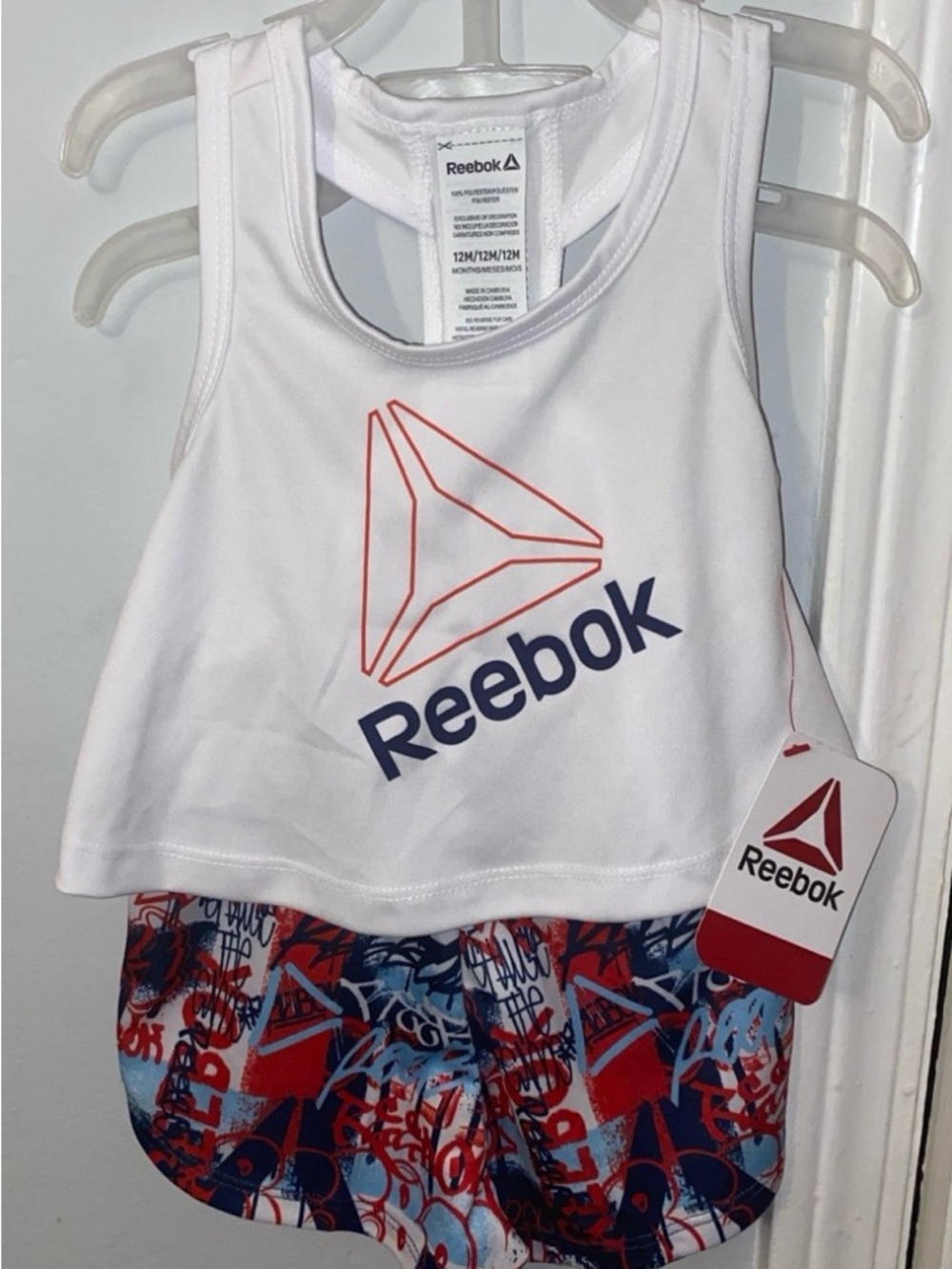 Reebok White Tank Top with Red Logo and Navy Text baby 12 months